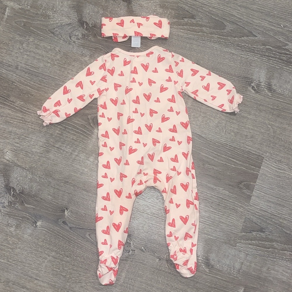 Mud Pie Valentine’s Day Pink Heart Footies with Bow Headband 3-6 Months - Picture 7 of 7